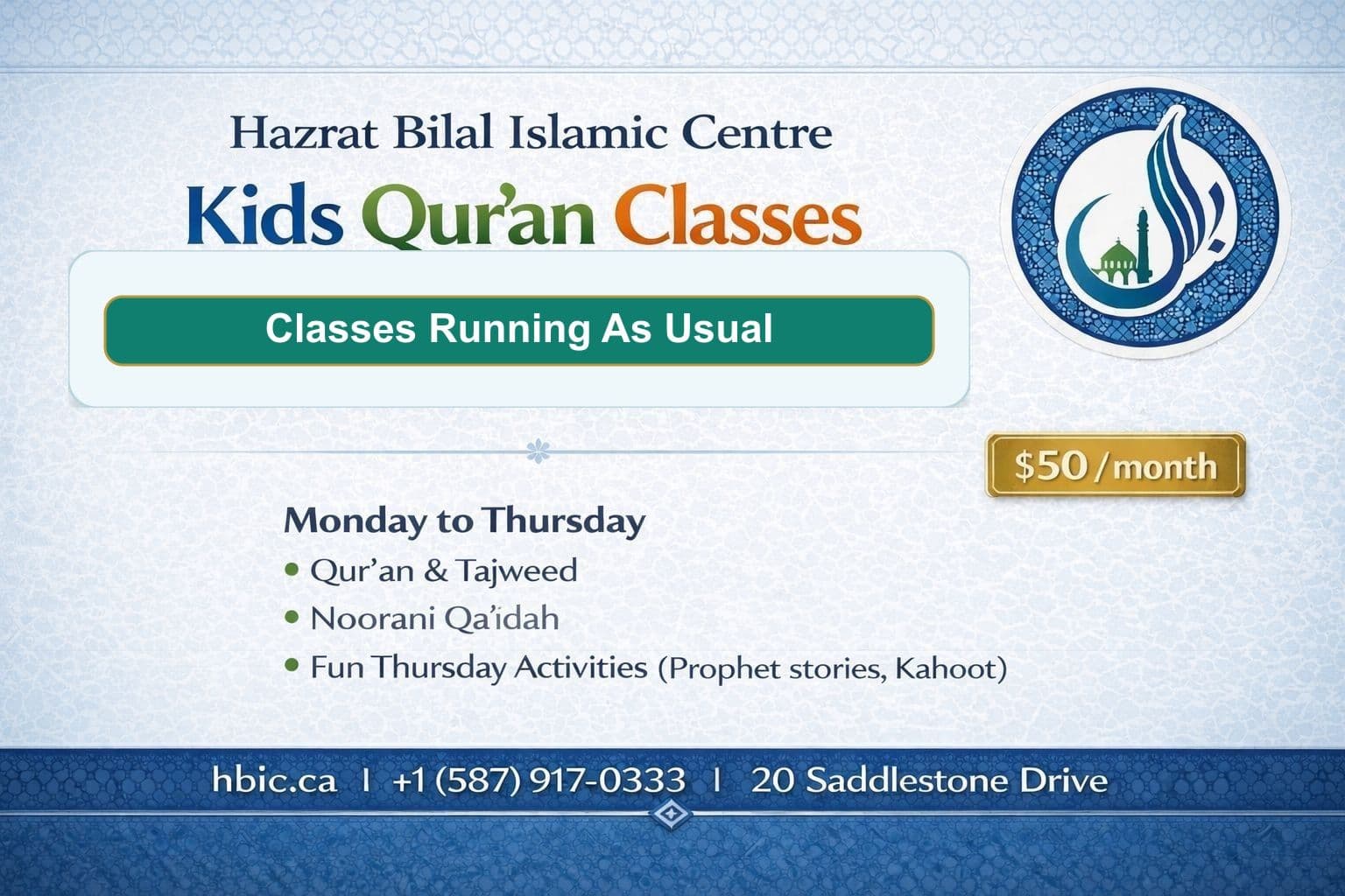 Kids Qur'an Classes flyer
